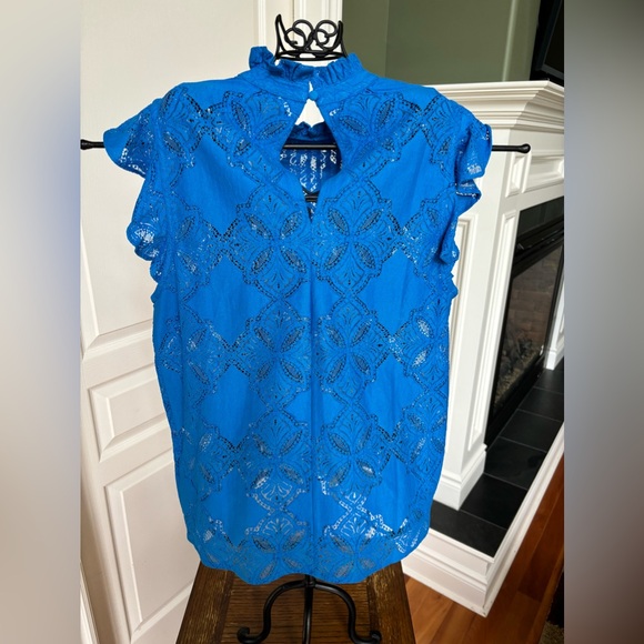 Reitman’s size small electric blue lace sheer blouse. - Picture 11 of 15